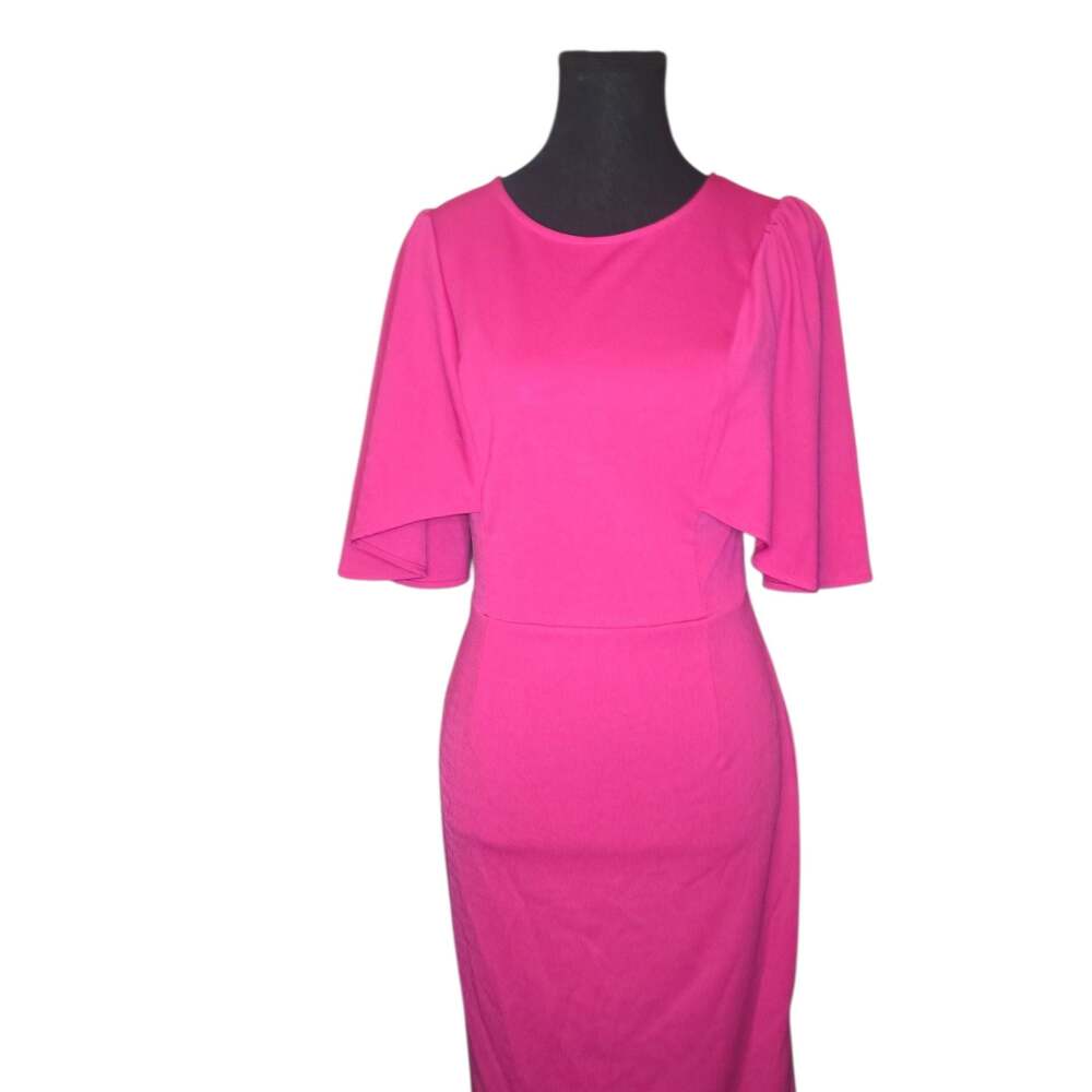 Grace Karin Women's Magenta Flutter Sleeve Round Neck Midi Sheath Dress